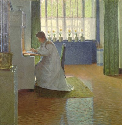 Die Frau des Künstlers an ihrem Schreibtisch von Carl Moll